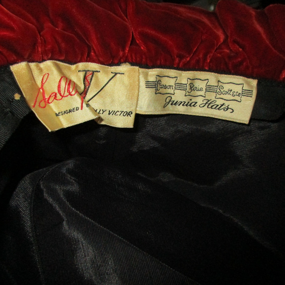VTG SALLY VICTOR VELVET RED CLOCHE FLAPPER HAT main image 7